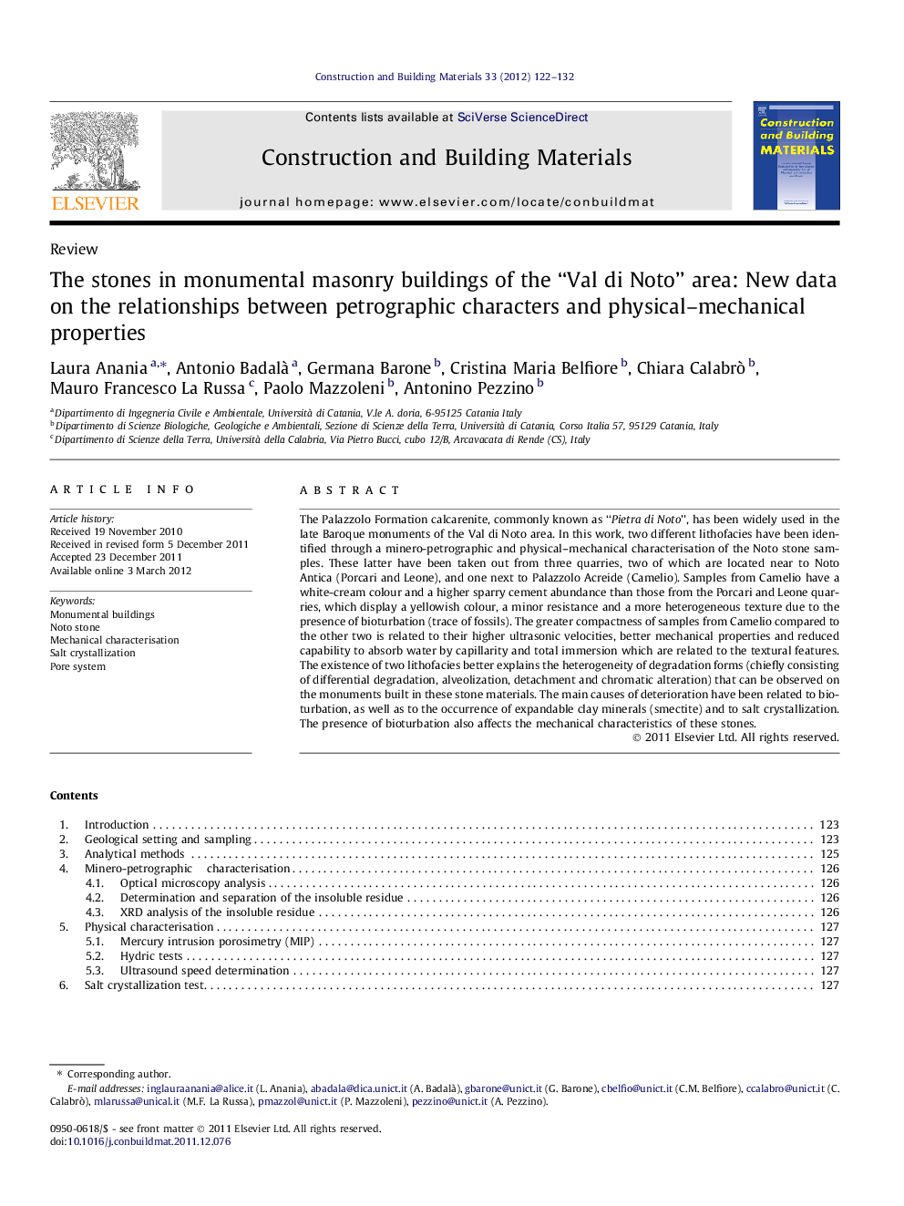 The stones in monumental masonry buildings of the “Val di Noto” area: New data on the relationships between petrographic characters and physical–mechanical properties