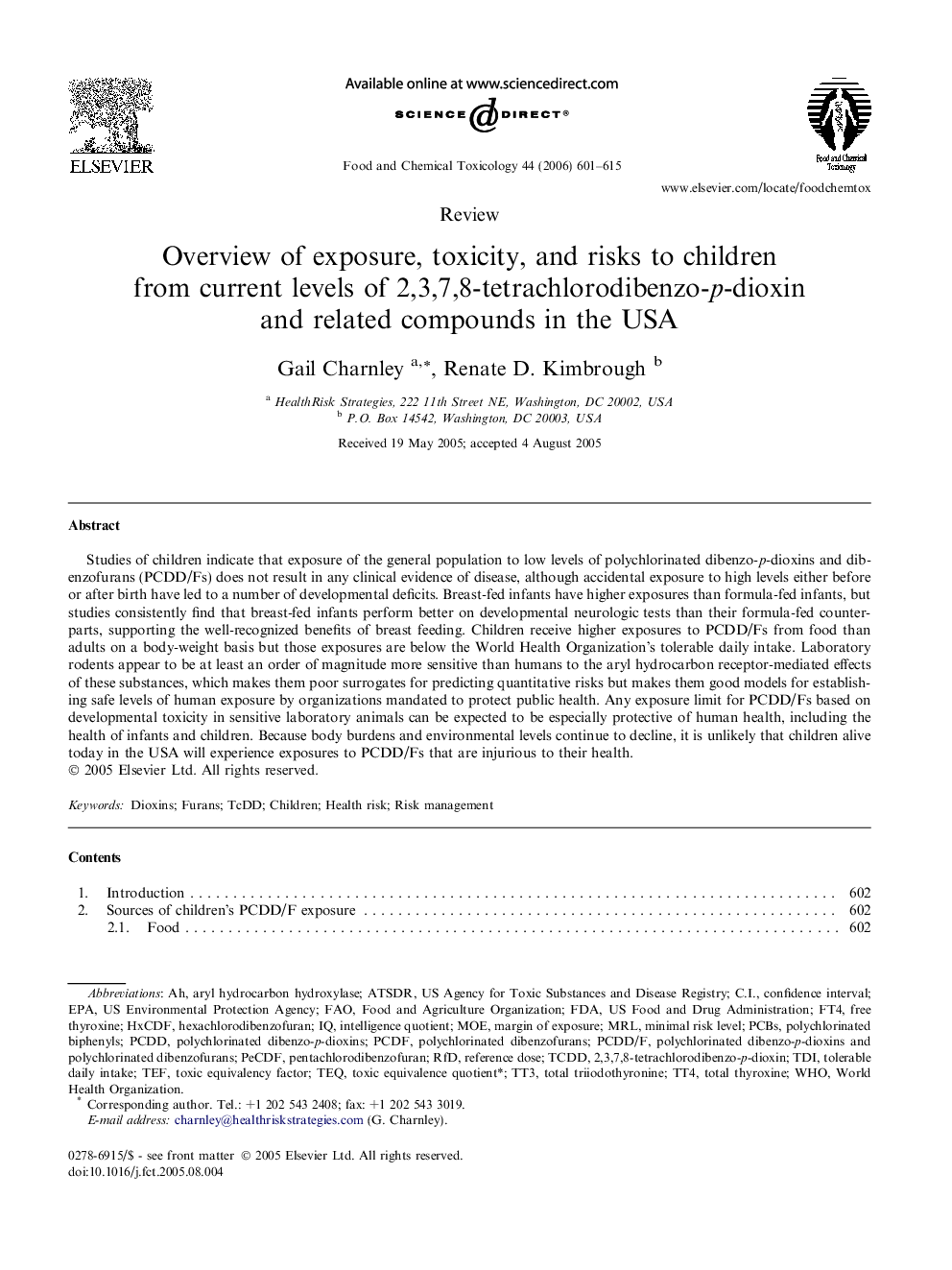 Overview of exposure, toxicity, and risks to children from current levels of 2,3,7,8-tetrachlorodibenzo-p-dioxin and related compounds in the USA