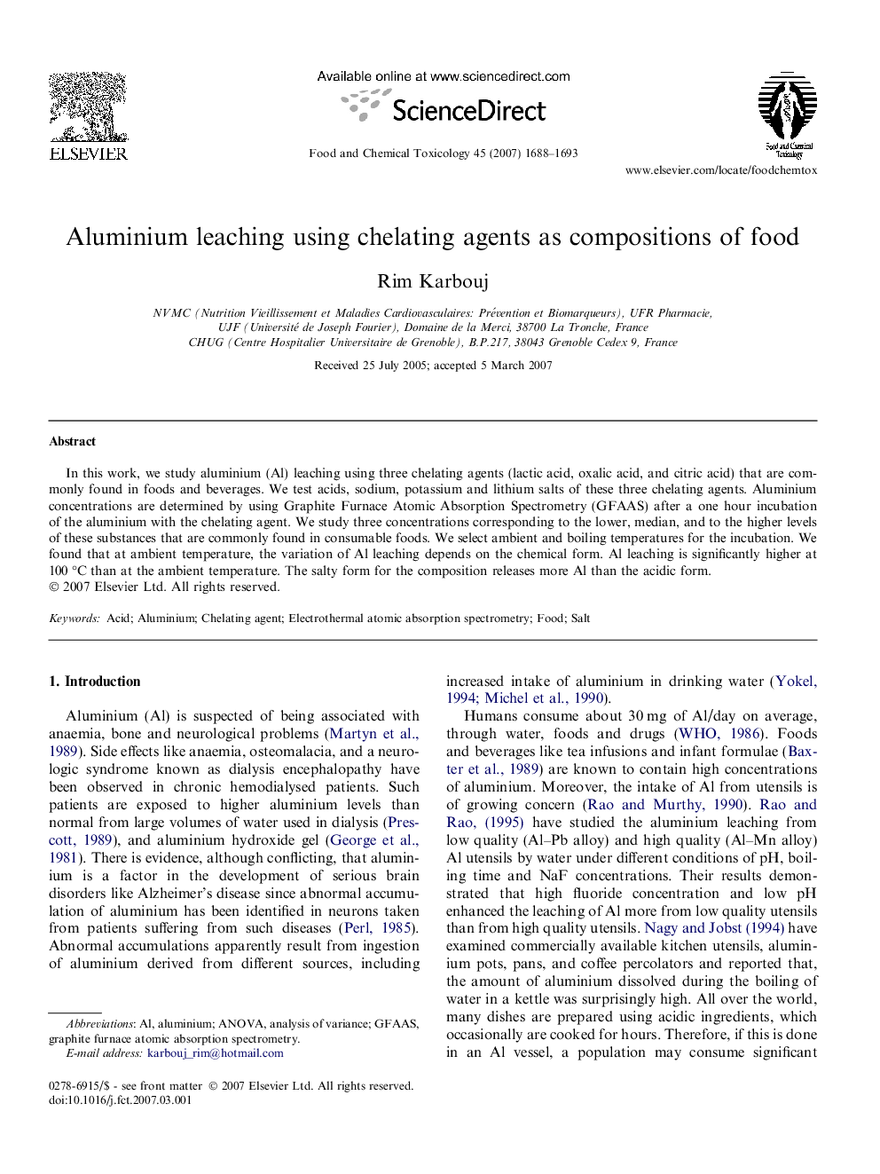 Aluminium leaching using chelating agents as compositions of food