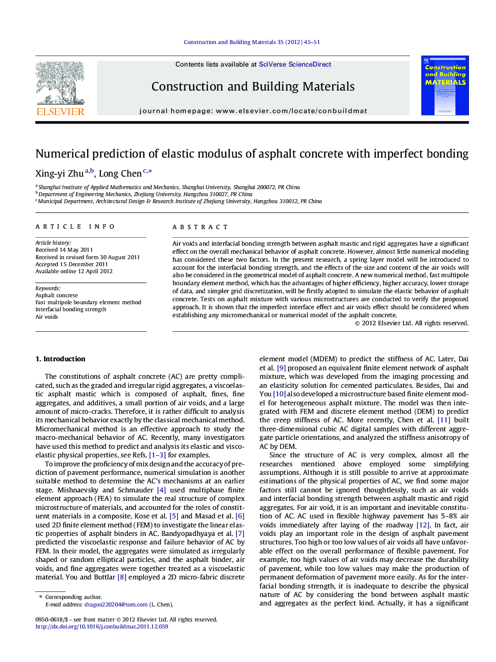 Numerical prediction of elastic modulus of asphalt concrete with imperfect bonding