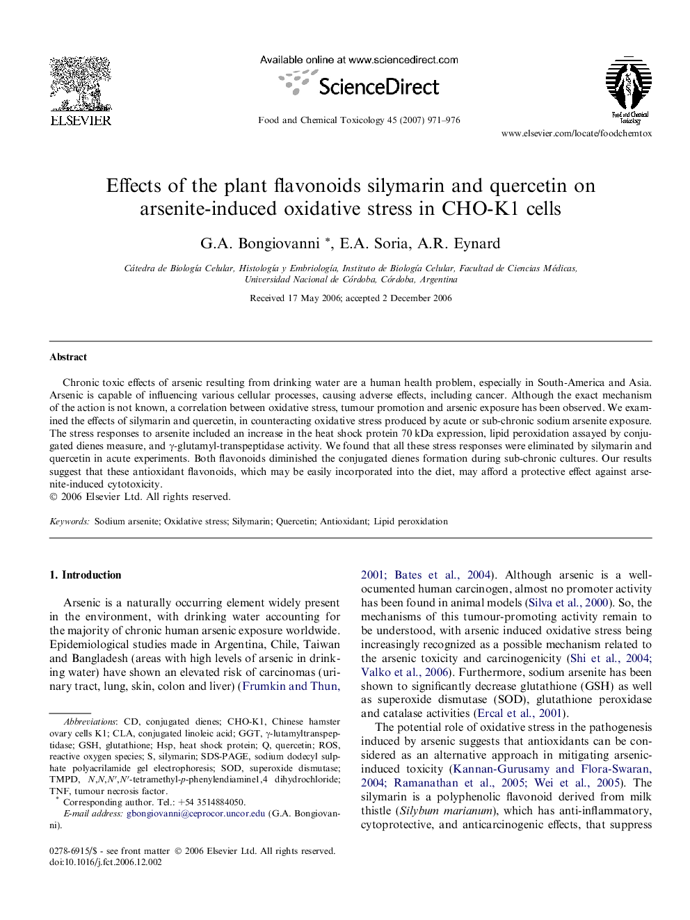 عکس صفحه اول مقاله: Effects of the plant flavonoids silymarin and quercetin on arsenite-induced oxidative stress in CHO-K1 cells Effects of the plant flavonoids silymarin and quercetin on arsenite-induced oxidative stress in CHO-K1 cells