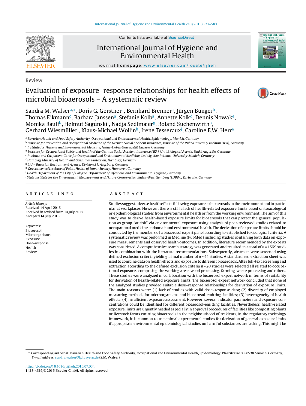 Evaluation of exposure–response relationships for health effects of microbial bioaerosols – A systematic review