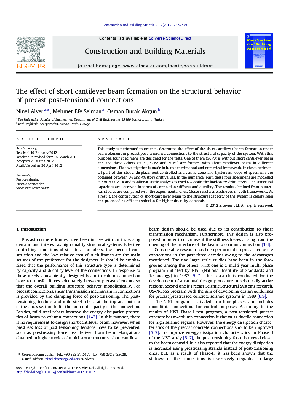 The effect of short cantilever beam formation on the structural behavior of precast post-tensioned connections