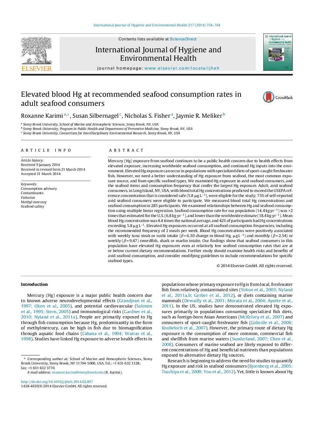 Elevated blood Hg at recommended seafood consumption rates in adult seafood consumers