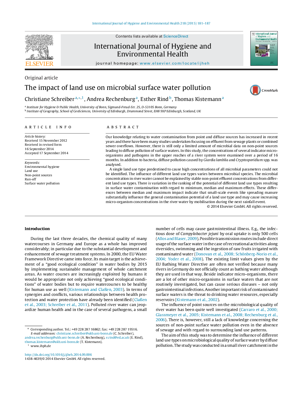 The impact of land use on microbial surface water pollution