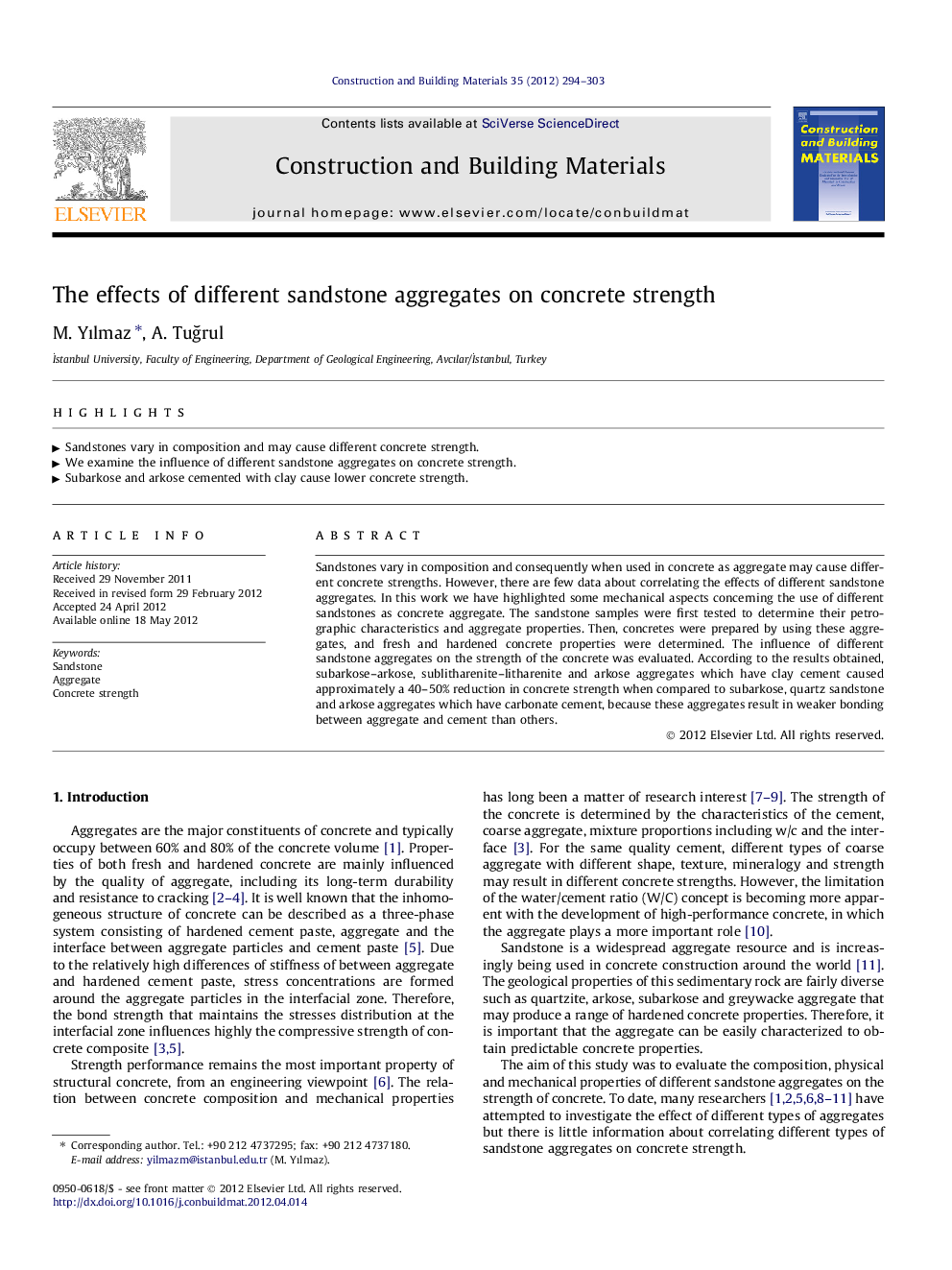 The effects of different sandstone aggregates on concrete strength