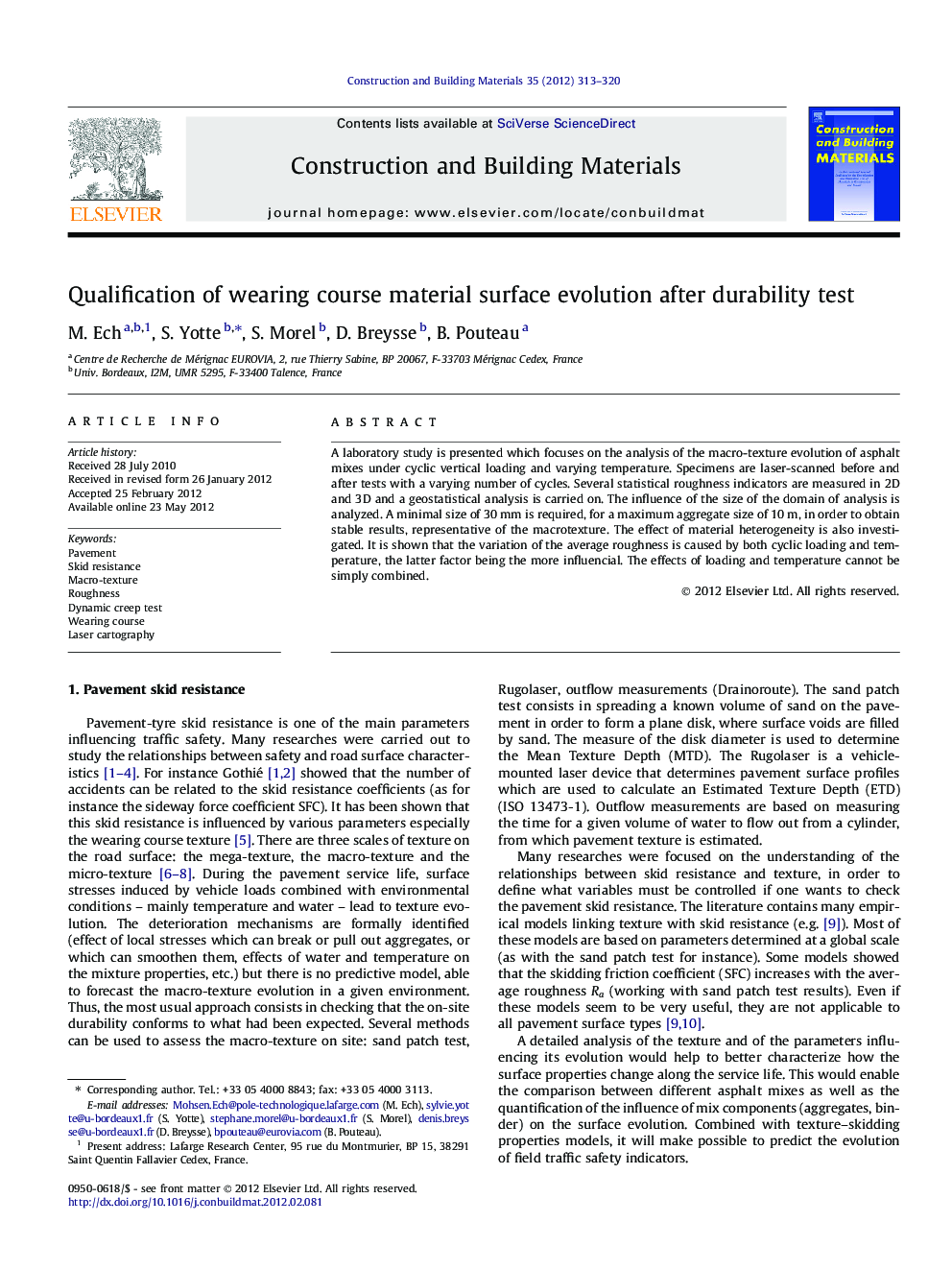 Qualification of wearing course material surface evolution after durability test