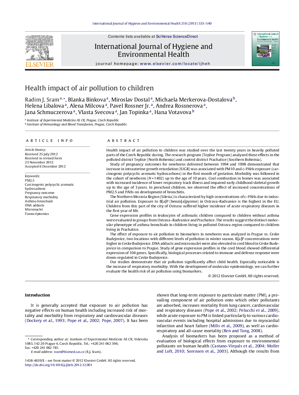 Health impact of air pollution to children