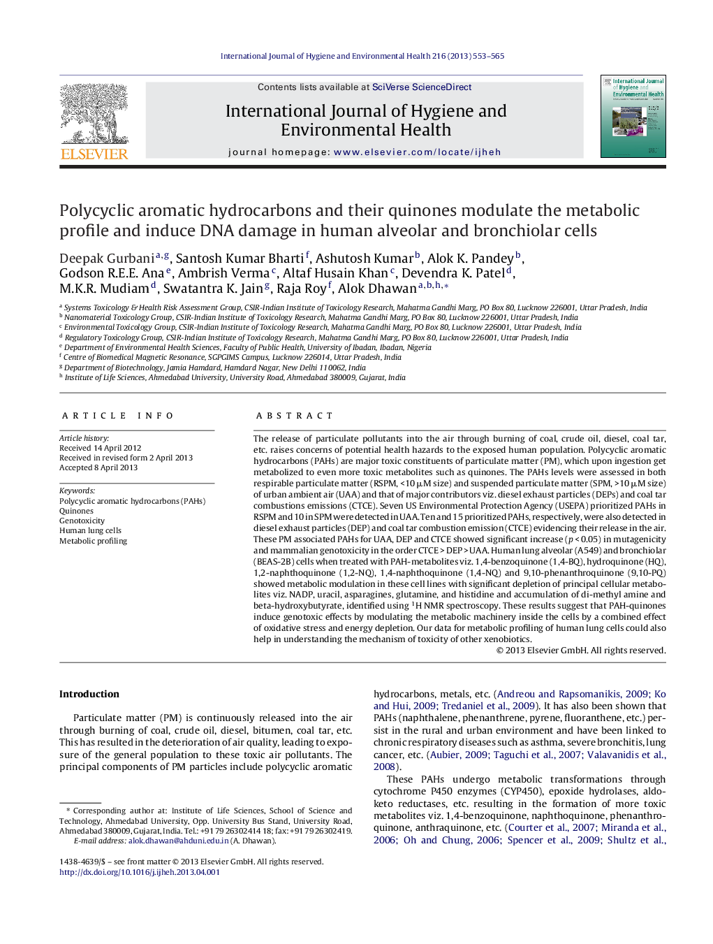 Polycyclic aromatic hydrocarbons and their quinones modulate the metabolic profile and induce DNA damage in human alveolar and bronchiolar cells