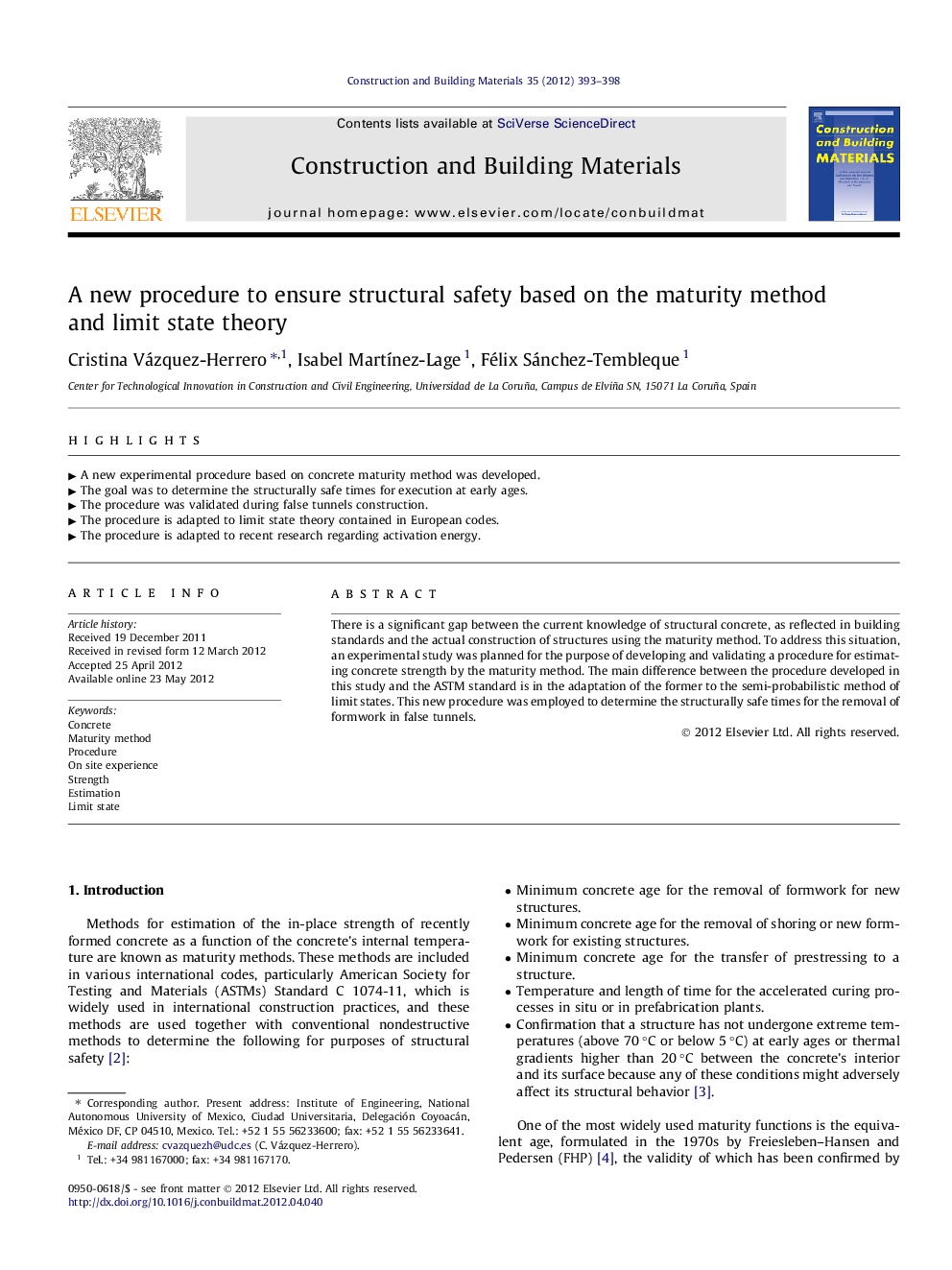 A new procedure to ensure structural safety based on the maturity method and limit state theory