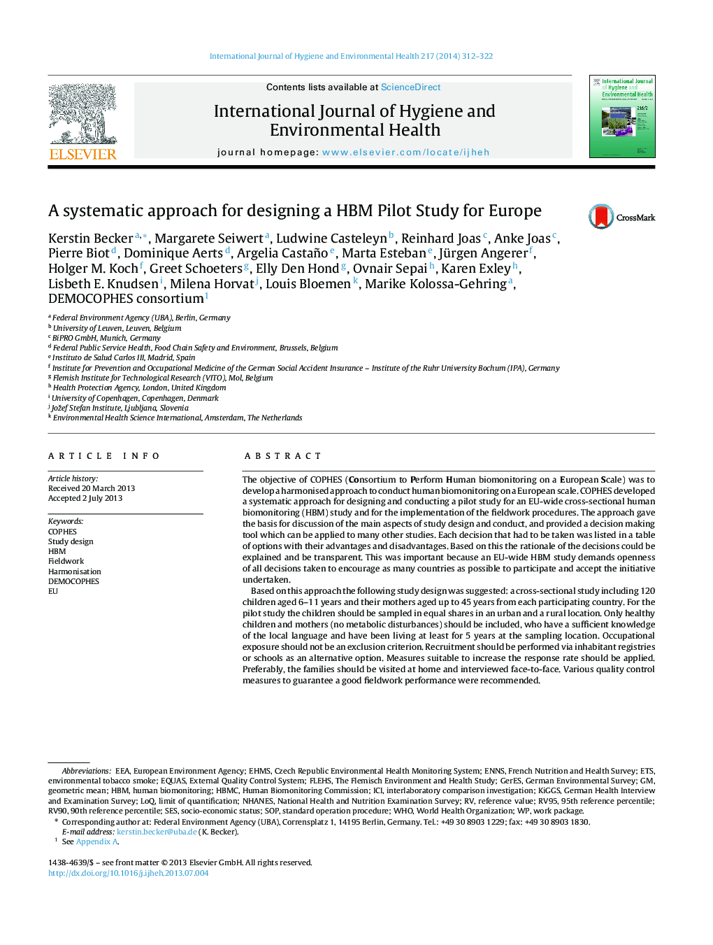 A systematic approach for designing a HBM Pilot Study for Europe