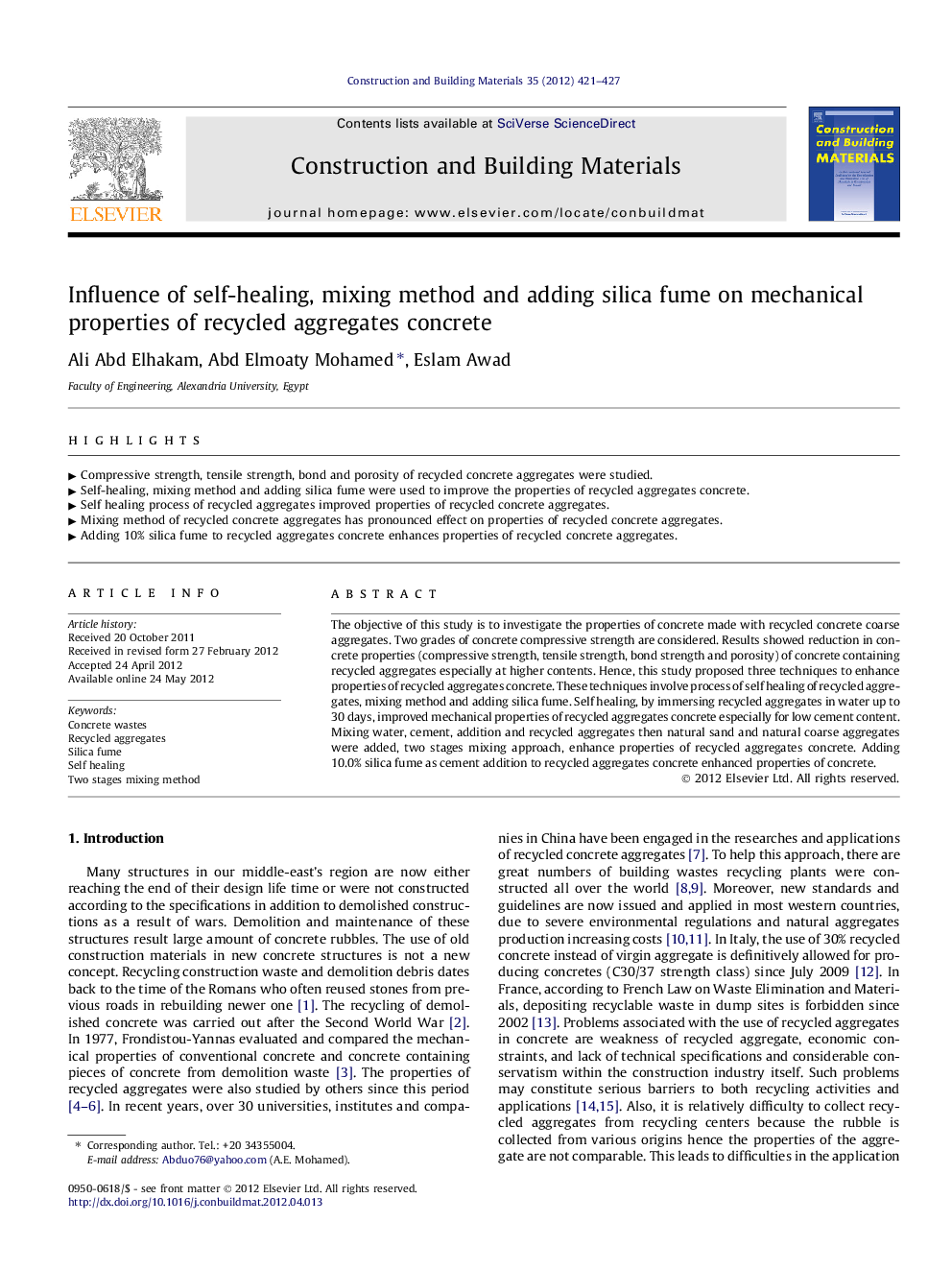 Influence of self-healing, mixing method and adding silica fume on mechanical properties of recycled aggregates concrete