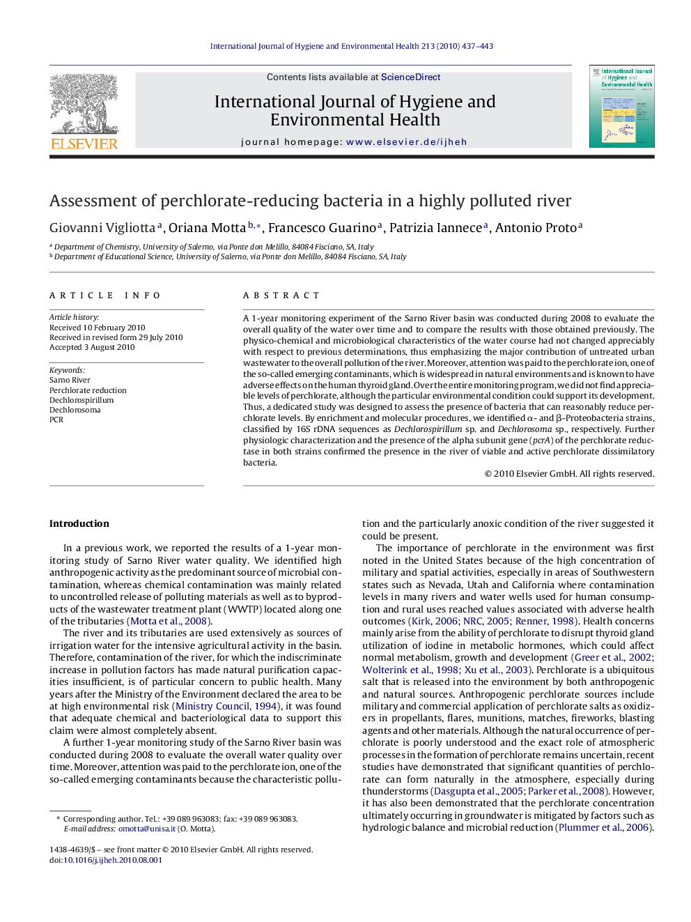 Assessment of perchlorate-reducing bacteria in a highly polluted river