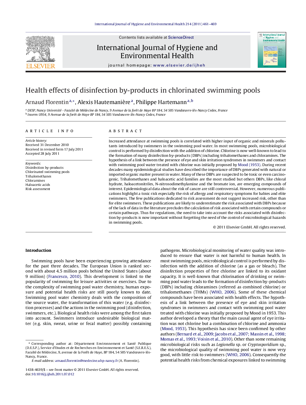 Health effects of disinfection by-products in chlorinated swimming pools