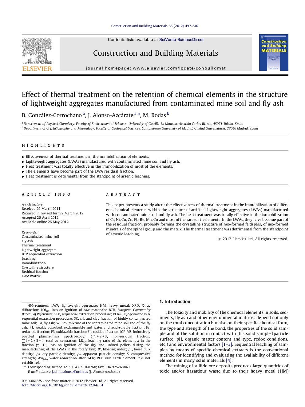 Effect of thermal treatment on the retention of chemical elements in the structure of lightweight aggregates manufactured from contaminated mine soil and fly ash