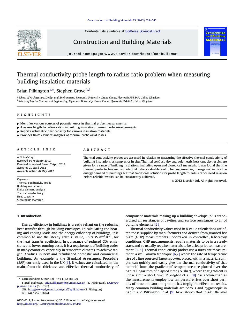 Thermal conductivity probe length to radius ratio problem when measuring building insulation materials