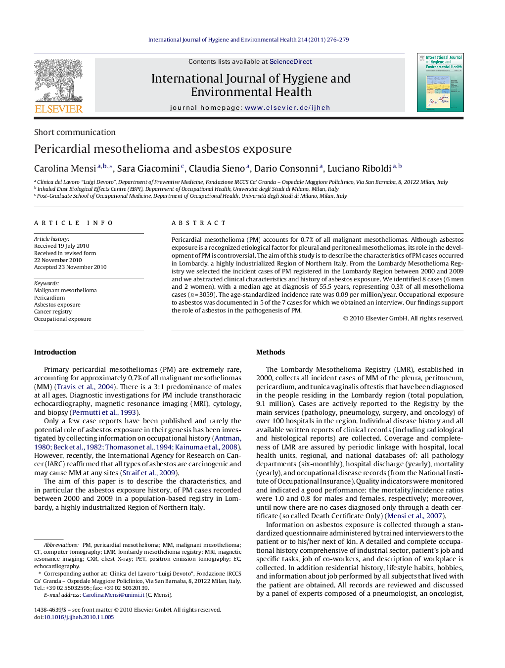 Pericardial mesothelioma and asbestos exposure