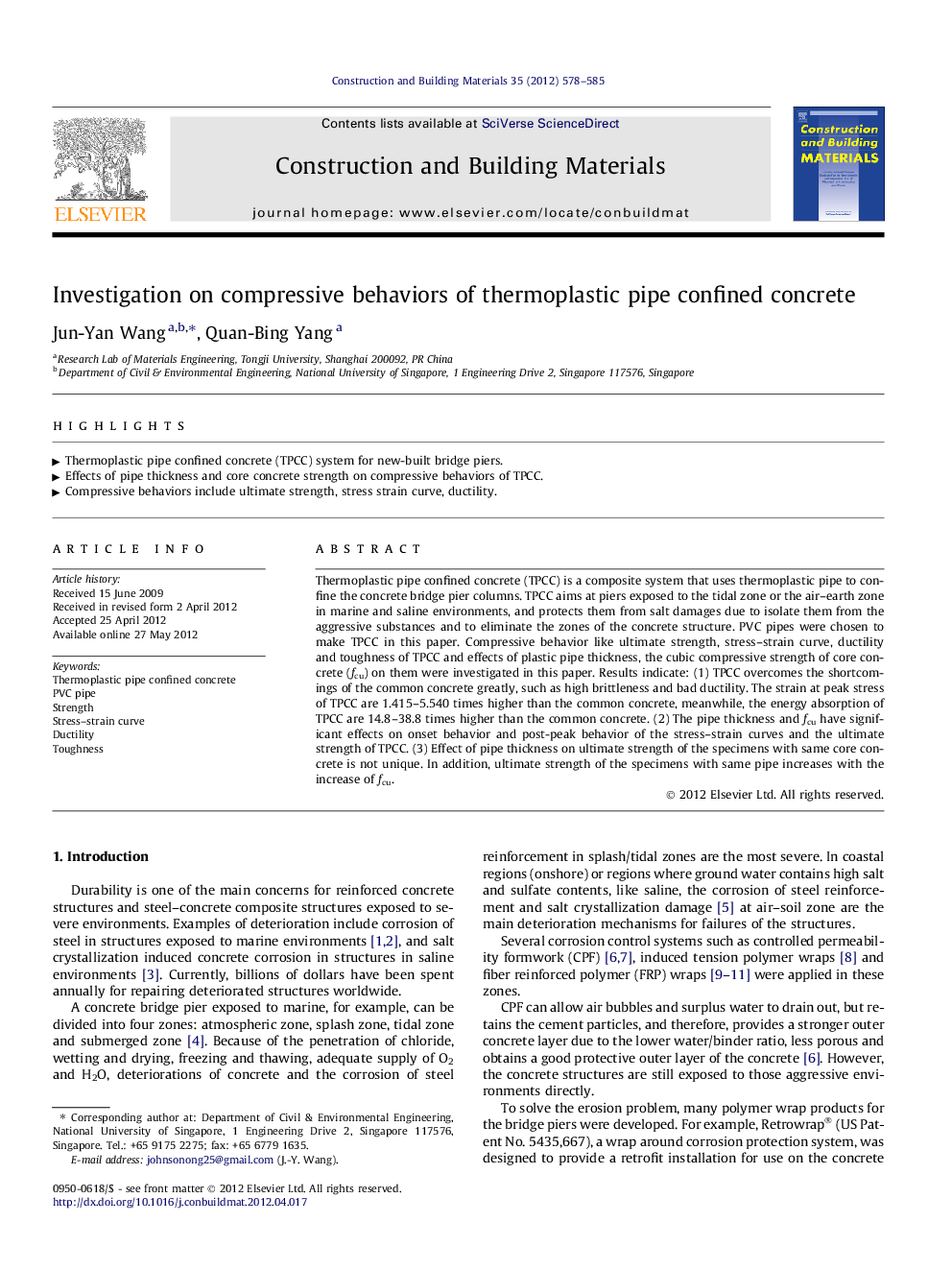 Investigation on compressive behaviors of thermoplastic pipe confined concrete