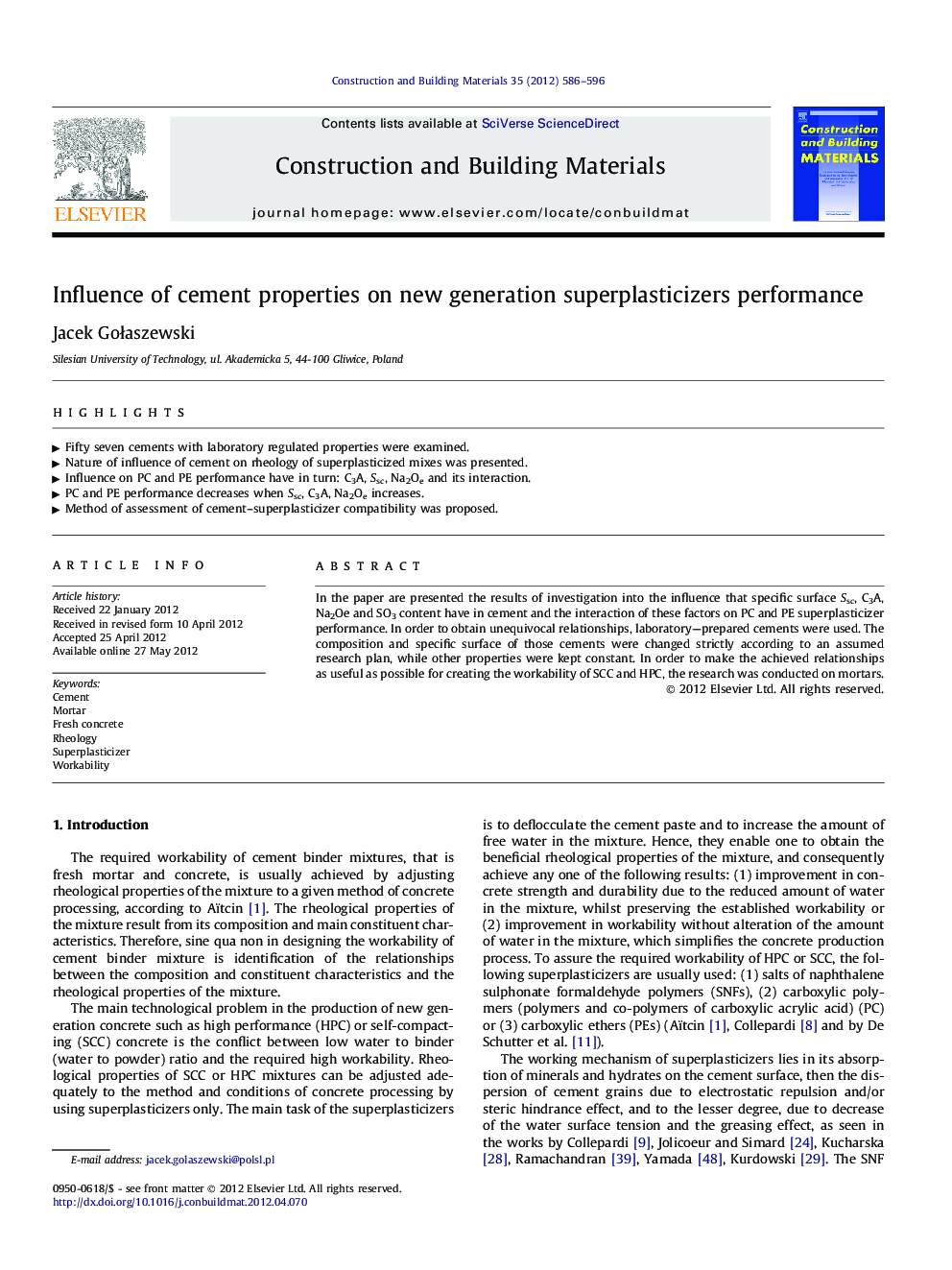 Influence of cement properties on new generation superplasticizers performance