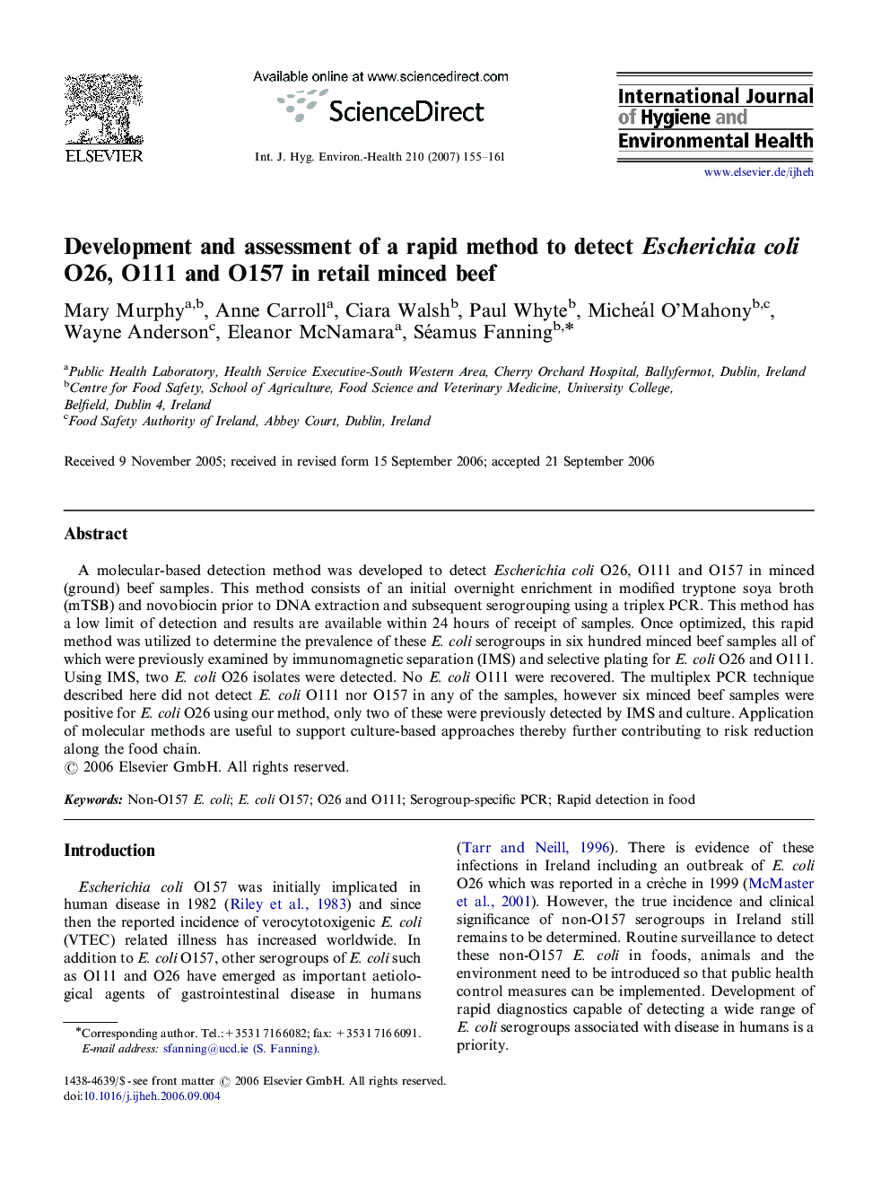 Development and assessment of a rapid method to detect Escherichia coli O26, O111 and O157 in retail minced beef