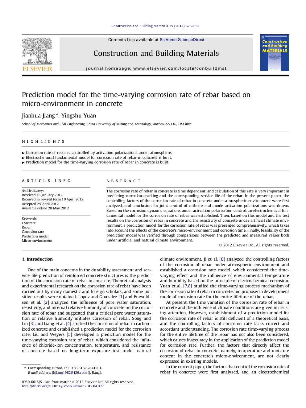 Prediction model for the time-varying corrosion rate of rebar based on micro-environment in concrete