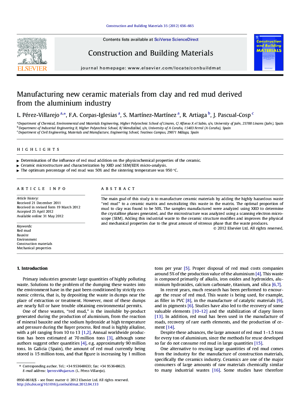 عکس صفحه اول مقاله: Manufacturing new ceramic materials from clay and red mud derived from the aluminium industry Manufacturing new ceramic materials from clay and red mud derived from the aluminium industry