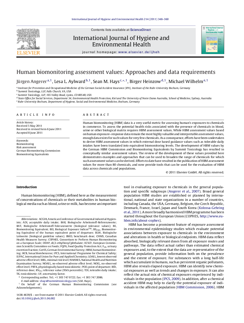 Human biomonitoring assessment values: Approaches and data requirements