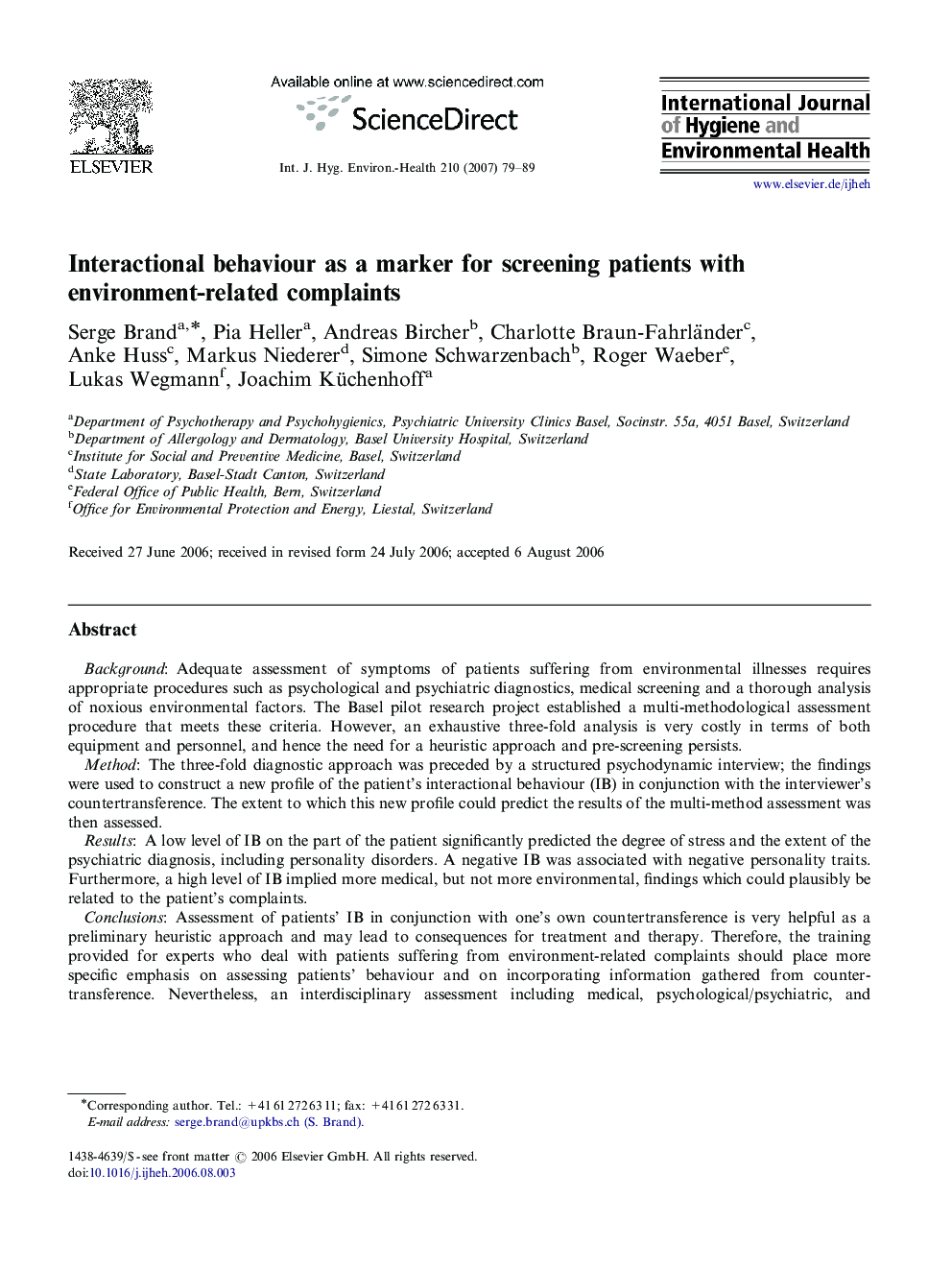 Interactional behaviour as a marker for screening patients with environment-related complaints