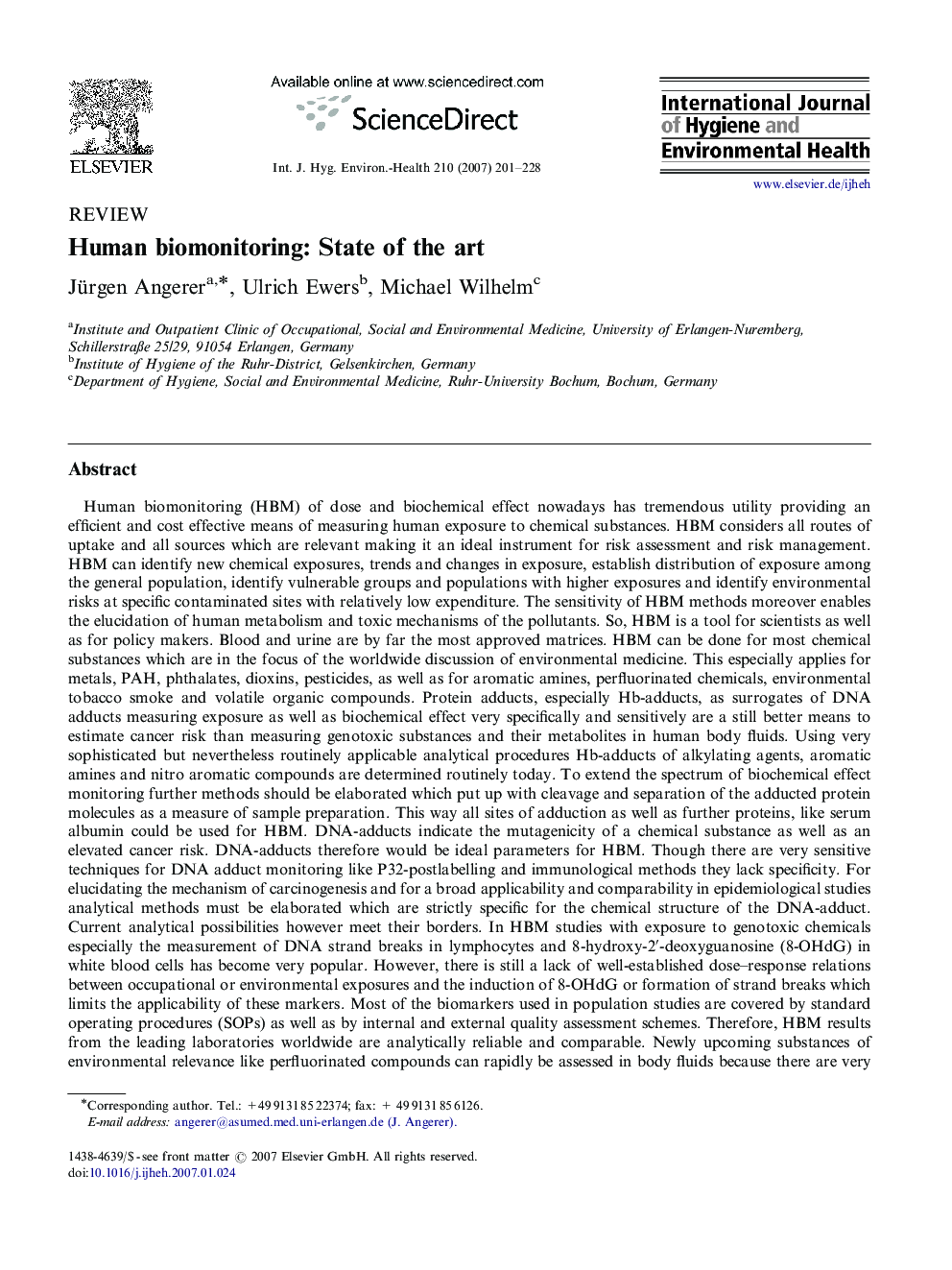 Human biomonitoring: State of the art