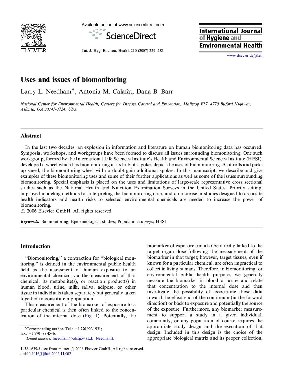 Uses and issues of biomonitoring