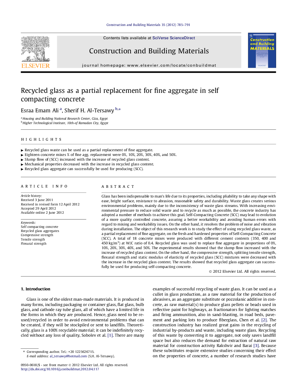 Recycled glass as a partial replacement for fine aggregate in self compacting concrete