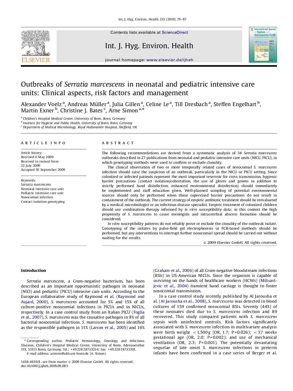 Outbreaks of Serratia marcescens in neonatal and pediatric intensive care units: Clinical aspects, risk factors and management