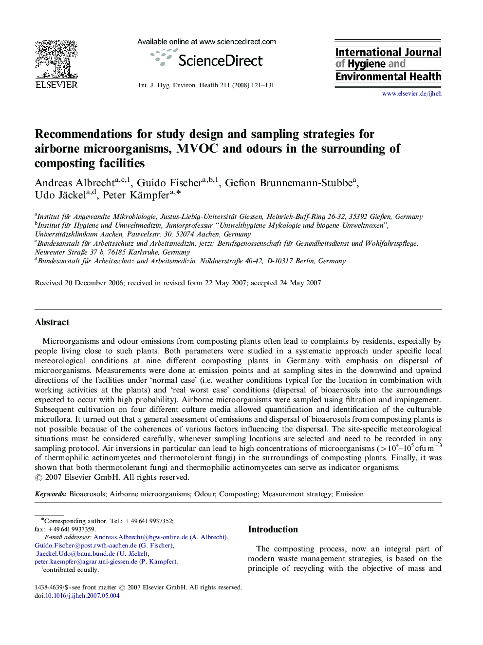 Recommendations for study design and sampling strategies for airborne microorganisms, MVOC and odours in the surrounding of composting facilities