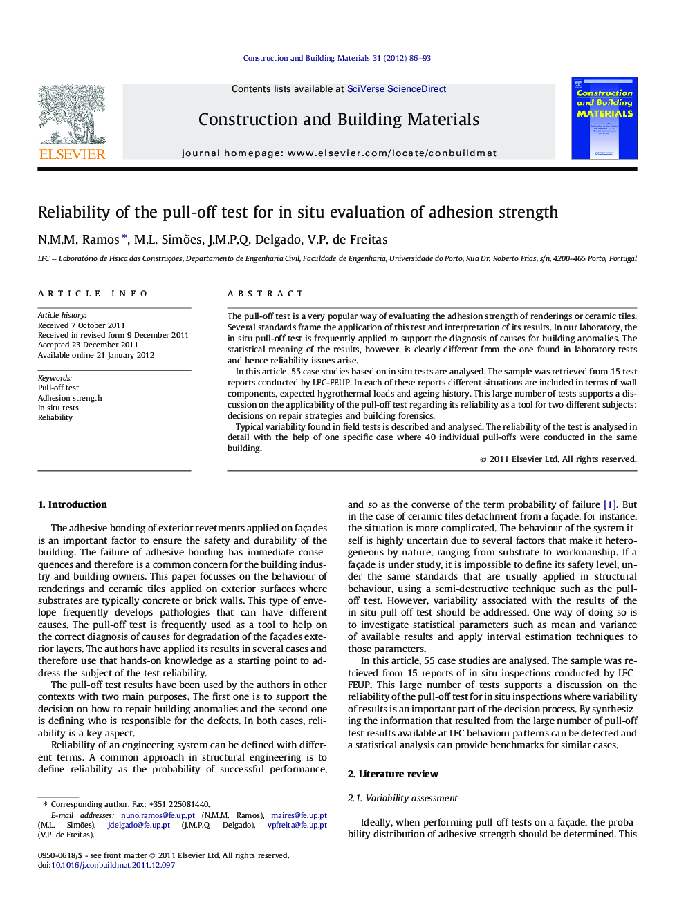 Reliability of the pull-off test for in situ evaluation of adhesion strength