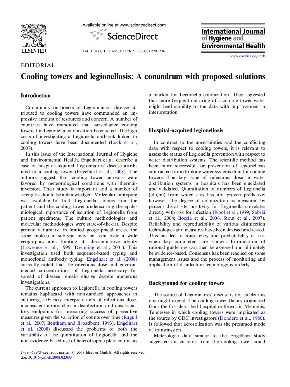 Cooling towers and legionellosis: A conundrum with proposed solutions