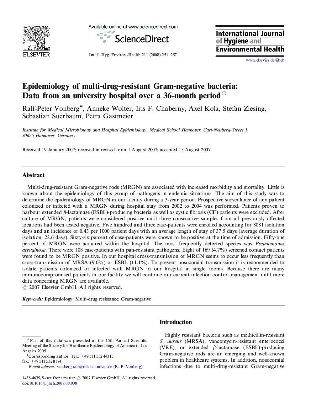 Epidemiology of multi-drug-resistant Gram-negative bacteria: Data from an university hospital over a 36-month period 