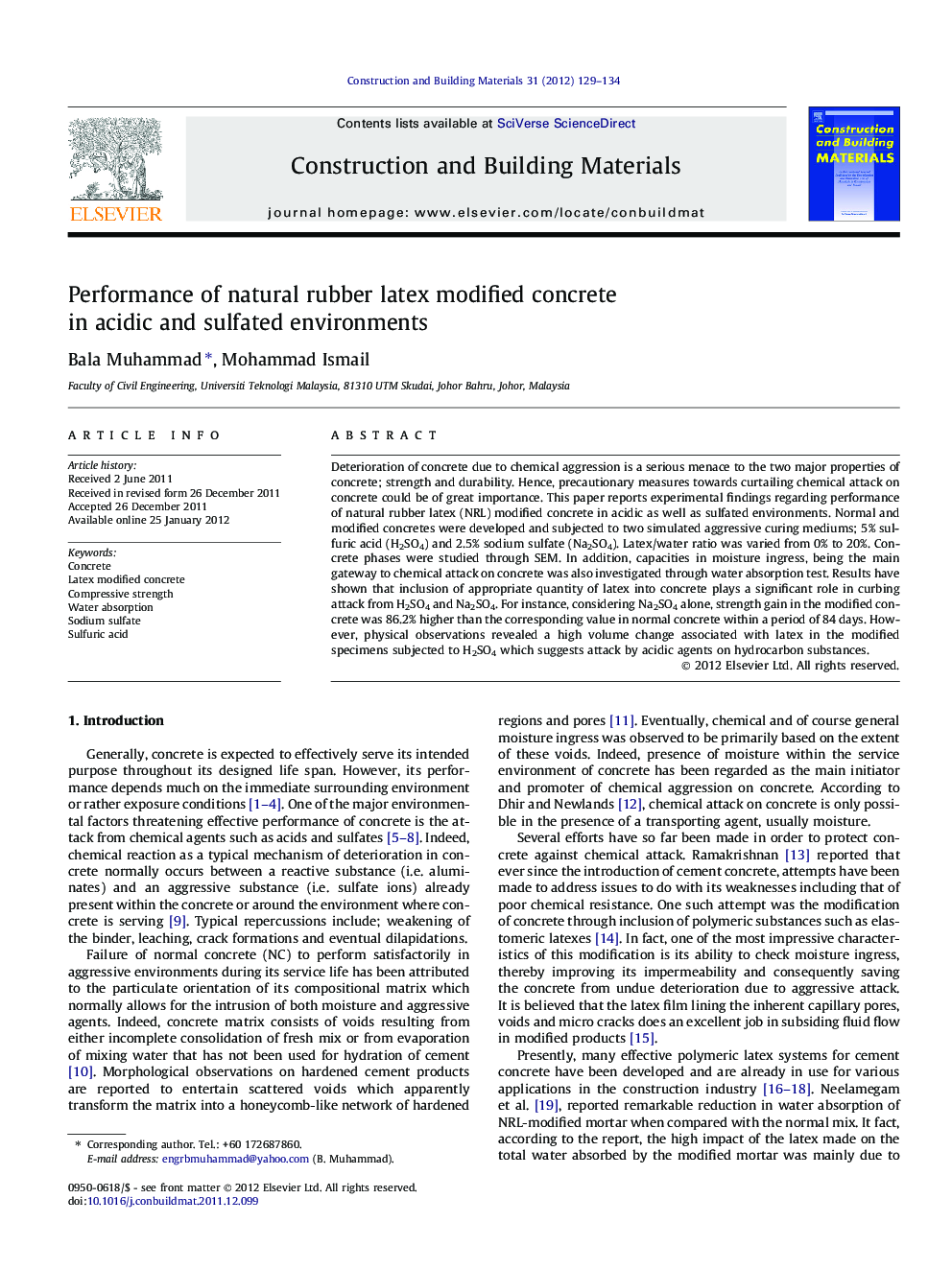 Performance of natural rubber latex modified concrete in acidic and sulfated environments