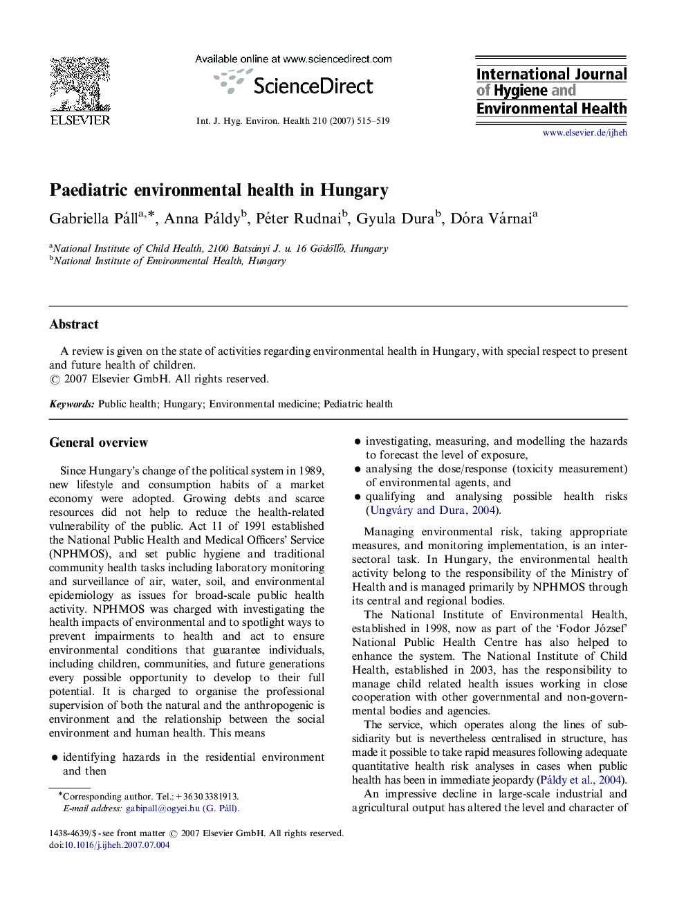 Paediatric environmental health in Hungary