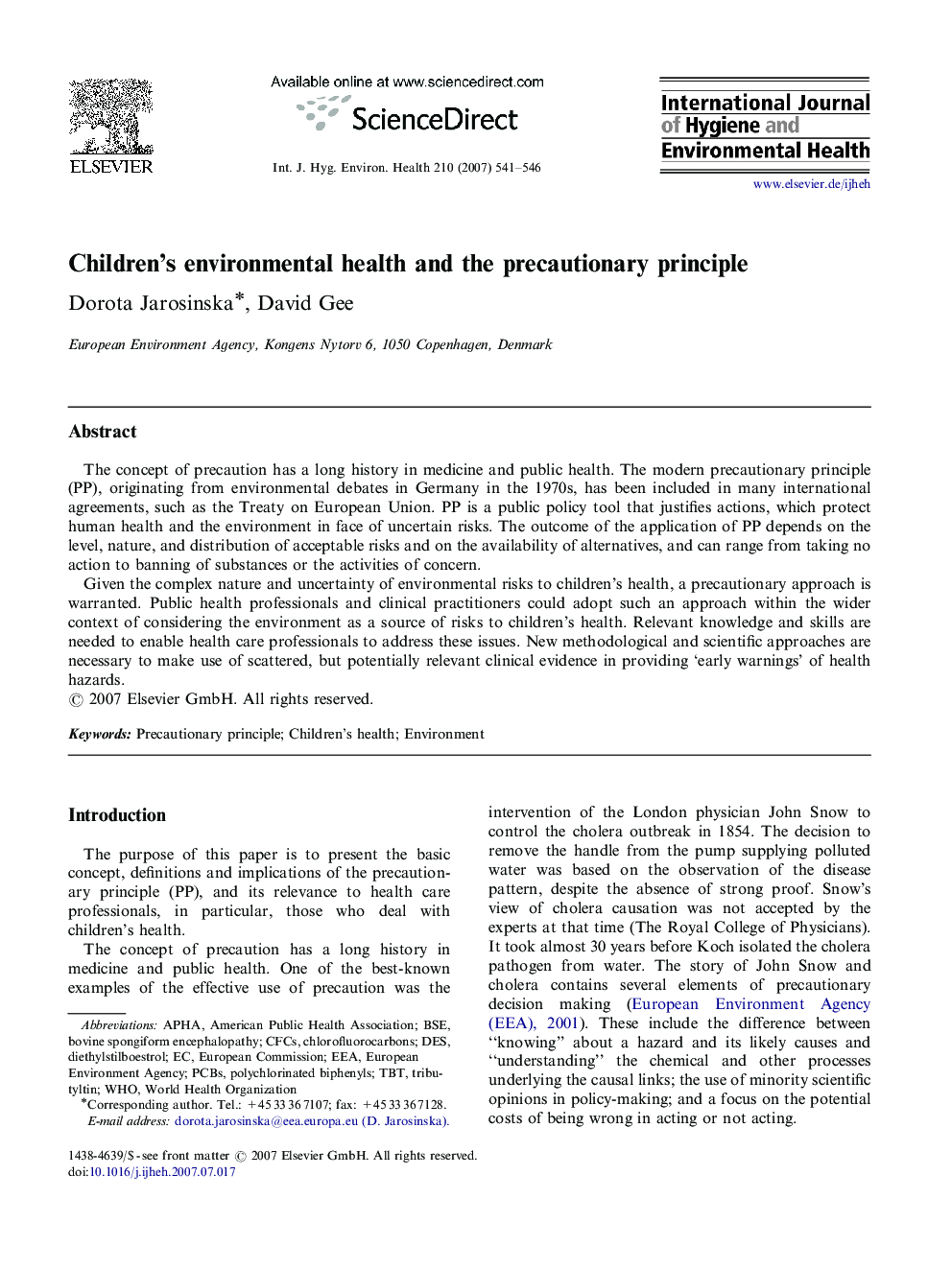 Children's environmental health and the precautionary principle