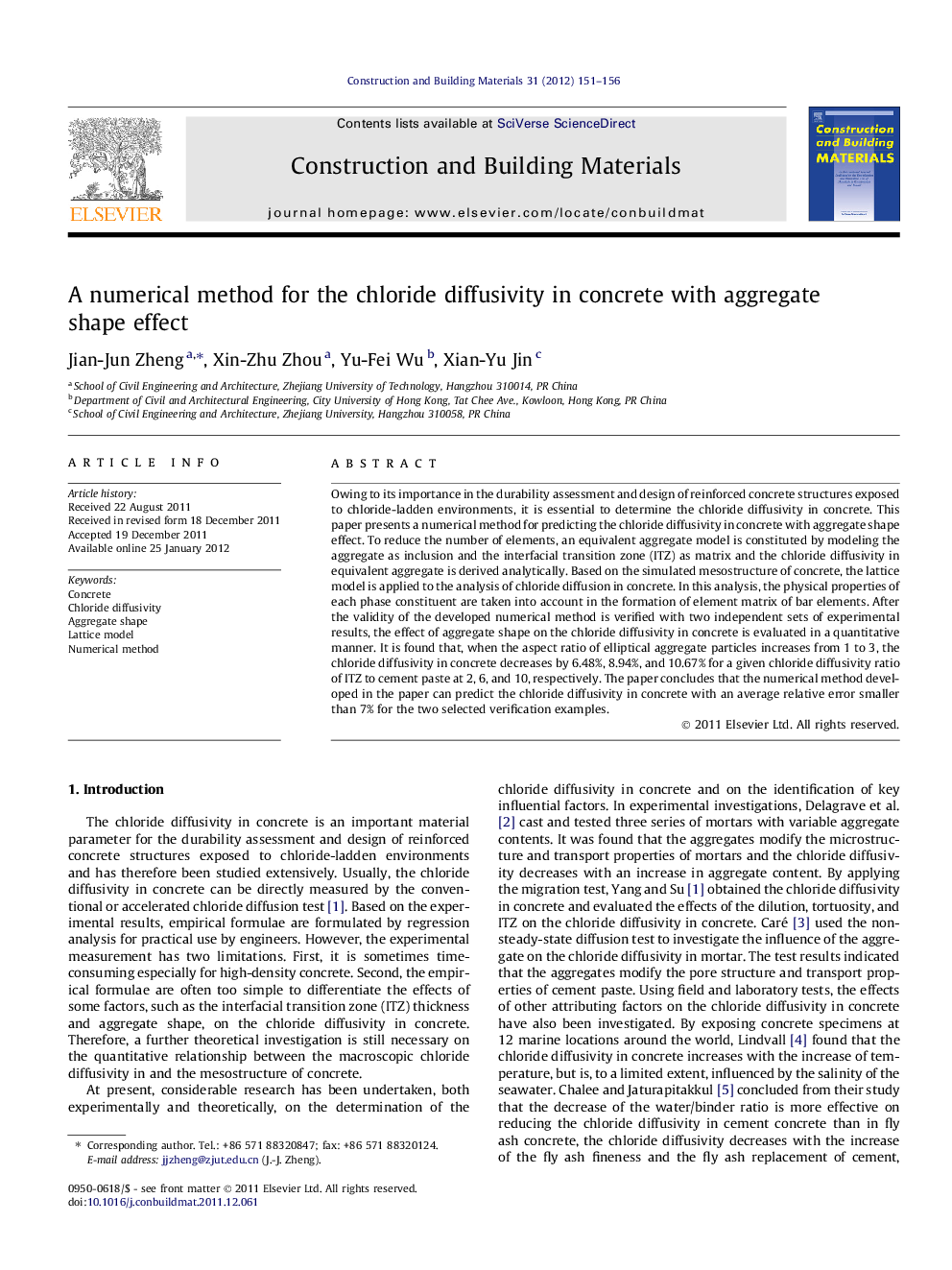 A numerical method for the chloride diffusivity in concrete with aggregate shape effect