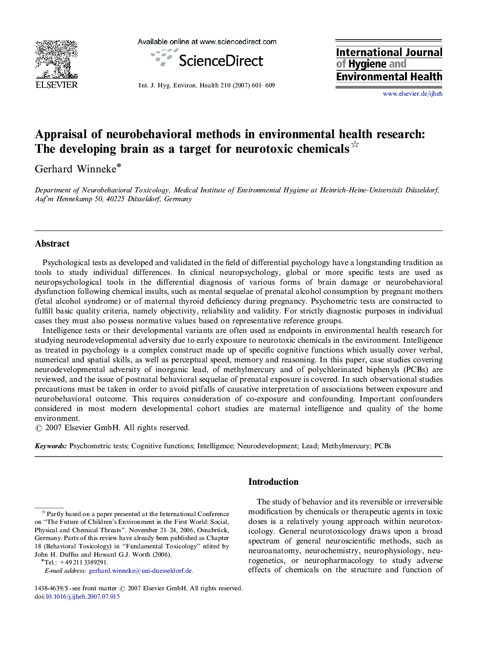 Appraisal of neurobehavioral methods in environmental health research: The developing brain as a target for neurotoxic chemicals 