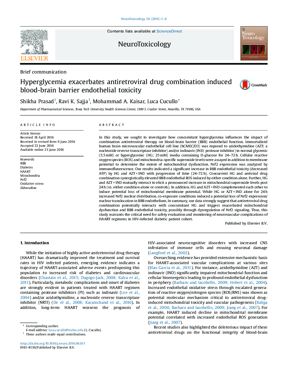 Hyperglycemia exacerbates antiretroviral drug combination induced blood-brain barrier endothelial toxicity