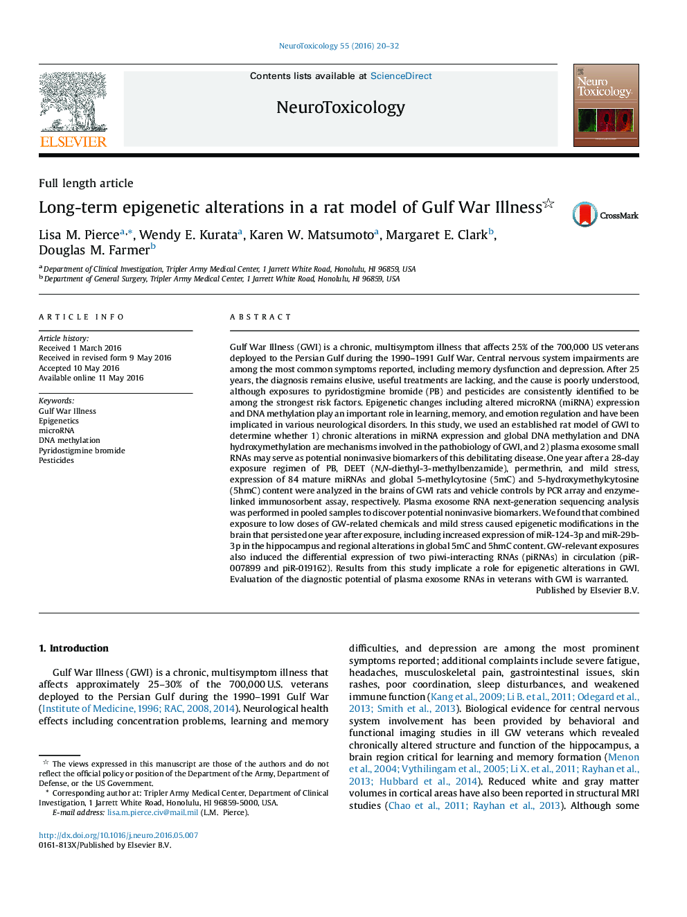 Long-term epigenetic alterations in a rat model of Gulf War Illness 