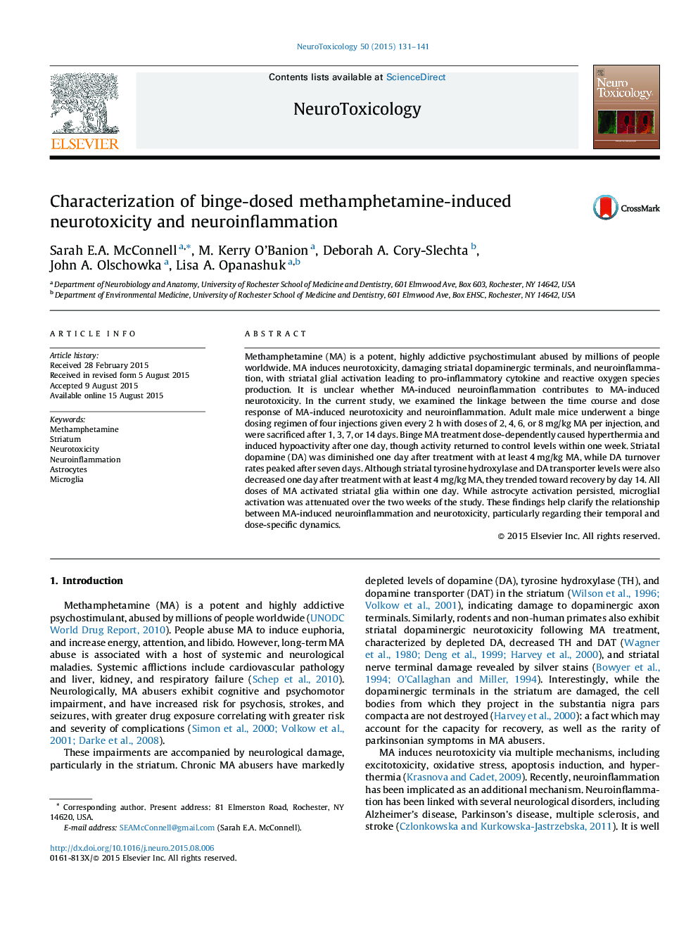 Characterization of binge-dosed methamphetamine-induced neurotoxicity and neuroinflammation