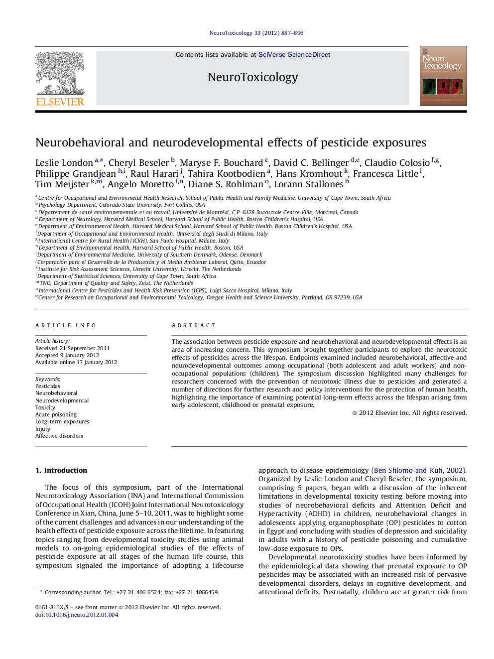 Neurobehavioral and neurodevelopmental effects of pesticide exposures