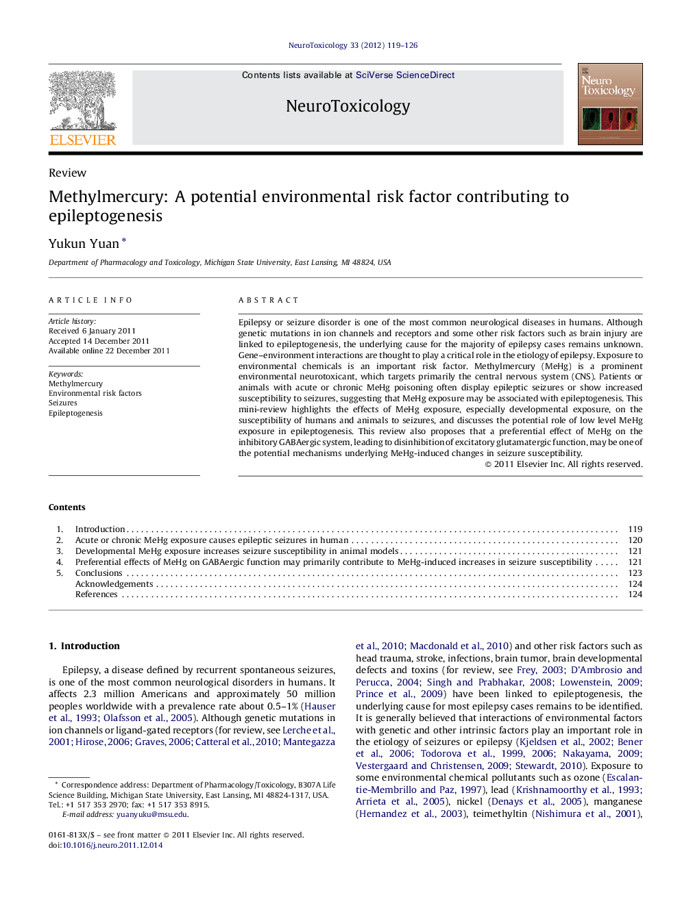 Methylmercury: A potential environmental risk factor contributing to epileptogenesis