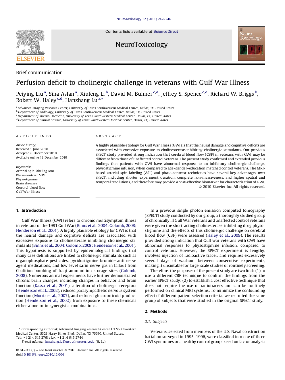 Perfusion deficit to cholinergic challenge in veterans with Gulf War Illness