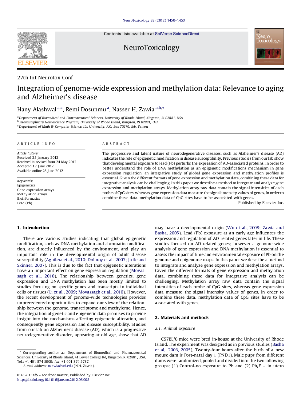 Integration of genome-wide expression and methylation data: Relevance to aging and Alzheimer's disease