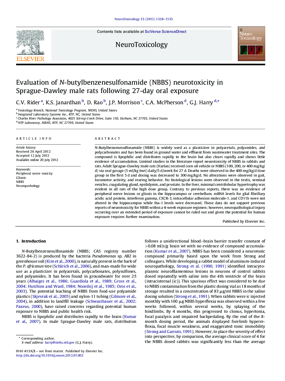 Evaluation of N-butylbenzenesulfonamide (NBBS) neurotoxicity in Sprague-Dawley male rats following 27-day oral exposure