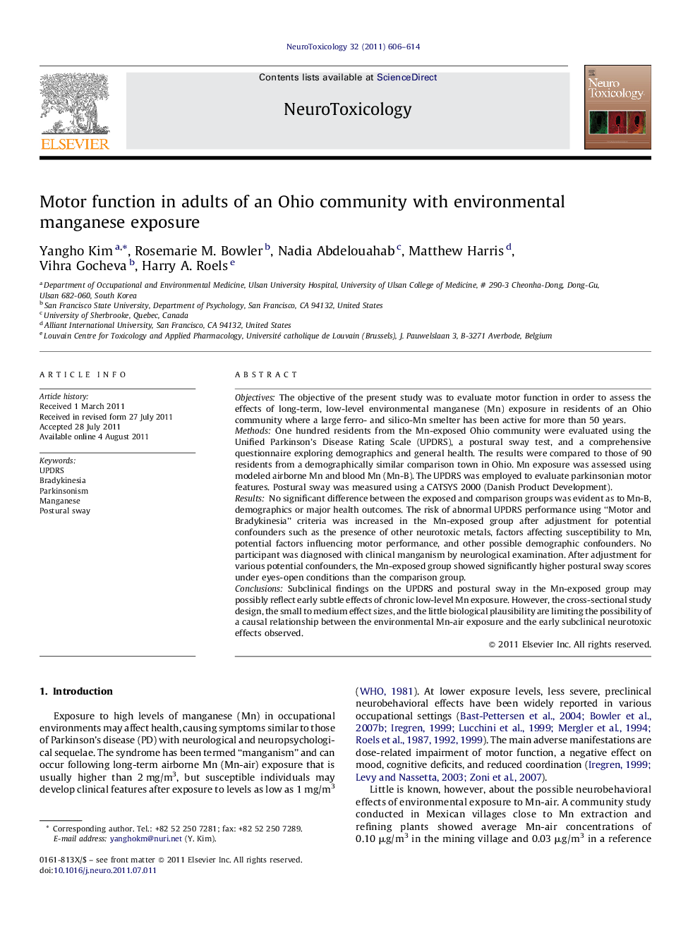 Motor function in adults of an Ohio community with environmental manganese exposure